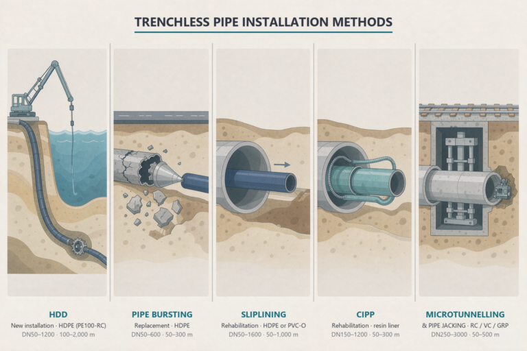 Trenchless Pipe Installation Methods: HDD, Pipe Bursting, Sliplining, CIPP, and Microtunnelling